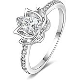 TIGER RIDER Christmas Gifts Sterling Silver Lotus Ring for Women Cubic Zircon Lotus Flower Rings Yoga Ring Lotus Jewelry Birthday Mothers Day for Mom Men Wife Friends