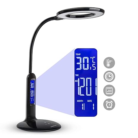 Aigostar 10KZQ - Multifunktionaler elektronischer Kalender LED Schreibtischlampen, 7W, 5 Helligkeitsstufen, 2700-6500K, 360lm