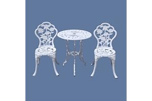 KAILI Outdoor Furniture Bistro Set with Rose Pattern 1 Table 2 Chairs for Garden Patio Porch (Rose-White)