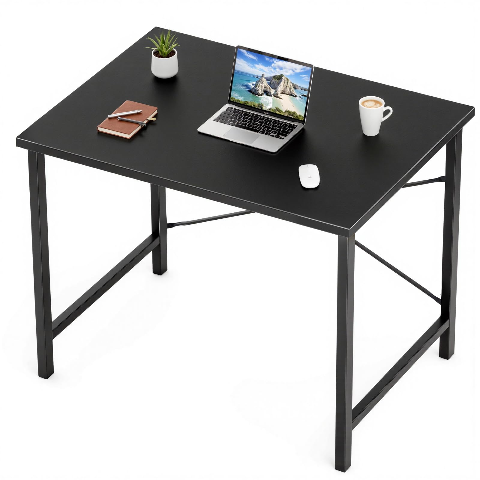 Sweetcrispy Small Computer Office Desk 32 Inch Kids Student Study Writing Work with Metal Frame Wood Tabletop Modern Simple Home Bedroom PC Table - Black Image Sweetcrispy Small Computer Office Desk 32 Inch Kids Student Study Writing Work with Metal Frame Wood Tabletop Modern Simple Home Bedroom PC Table - Black Image