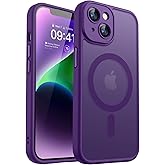 CANSHN Magnetic for iPhone 14 Case, Upgraded [Full Camera Protection] [Compatible with Magsafe] [Translucent Matte] Shockproof Protective Phone Case for iPhone 14 6.1" - Deep Purple