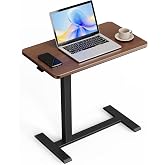 ROMOON Overbed Table with Wheels, Height Adjustable Rolling Laptop Cart | Mobile Standing Desk &amp; Bedside Table with Sturdy Frame for Home Office, Hospital, Couch, Small Spaces, 27.6" x 15.7", Walnut