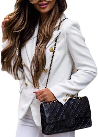 Amazon Co Jp Maweisong レディースブレザーソリッドワークダブルブレストスリムクロップジャケット 1 L 服 ファッション小物