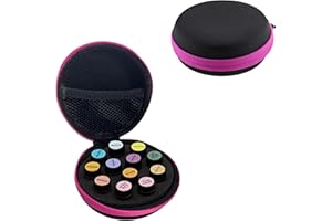 BLIRITEL EVA Essential Oils Organizer Bag,Hard Shell Essential Oil Storage Carrying Case for 12 Bottles,Round Essential Oils Boxes Storage Case for 1ml/2ml/3ml Roller Bottles (Rose Red)