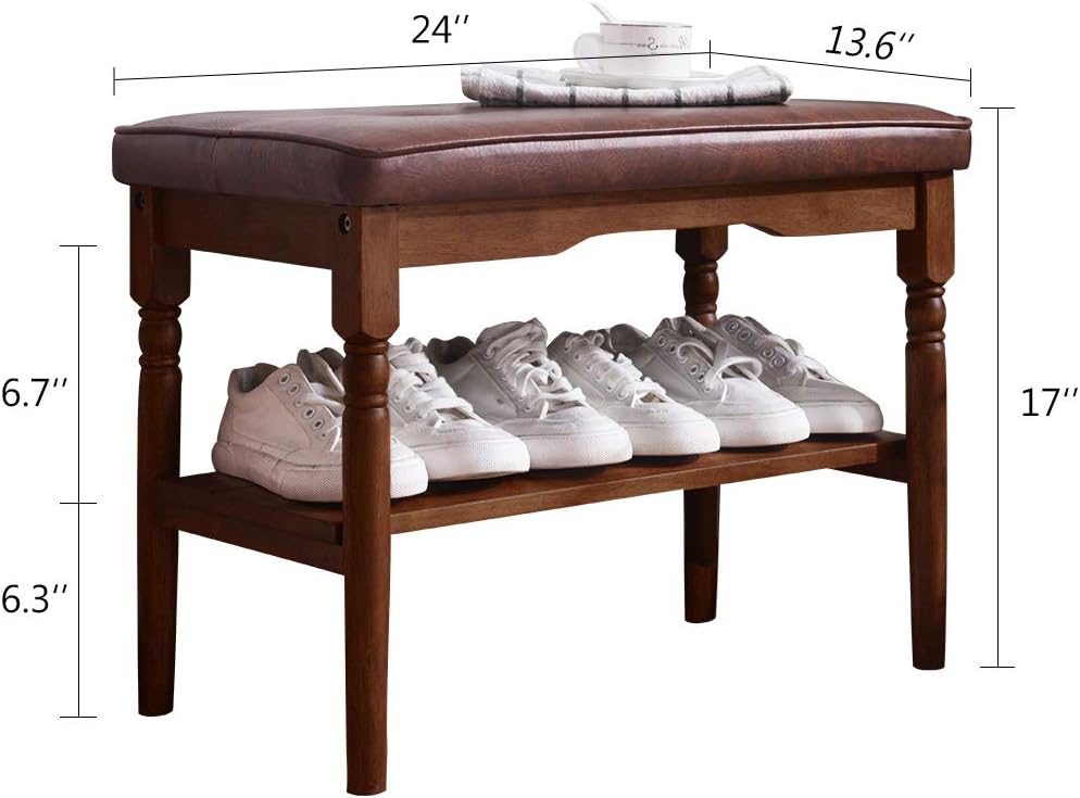 OGCAU Shoe Rack Bench Wooden Shoe Storage Bench Entryway with Storage Bench for Bedroom, Living Room, Hallway, Garage(Walnut): Kitchen & Dining