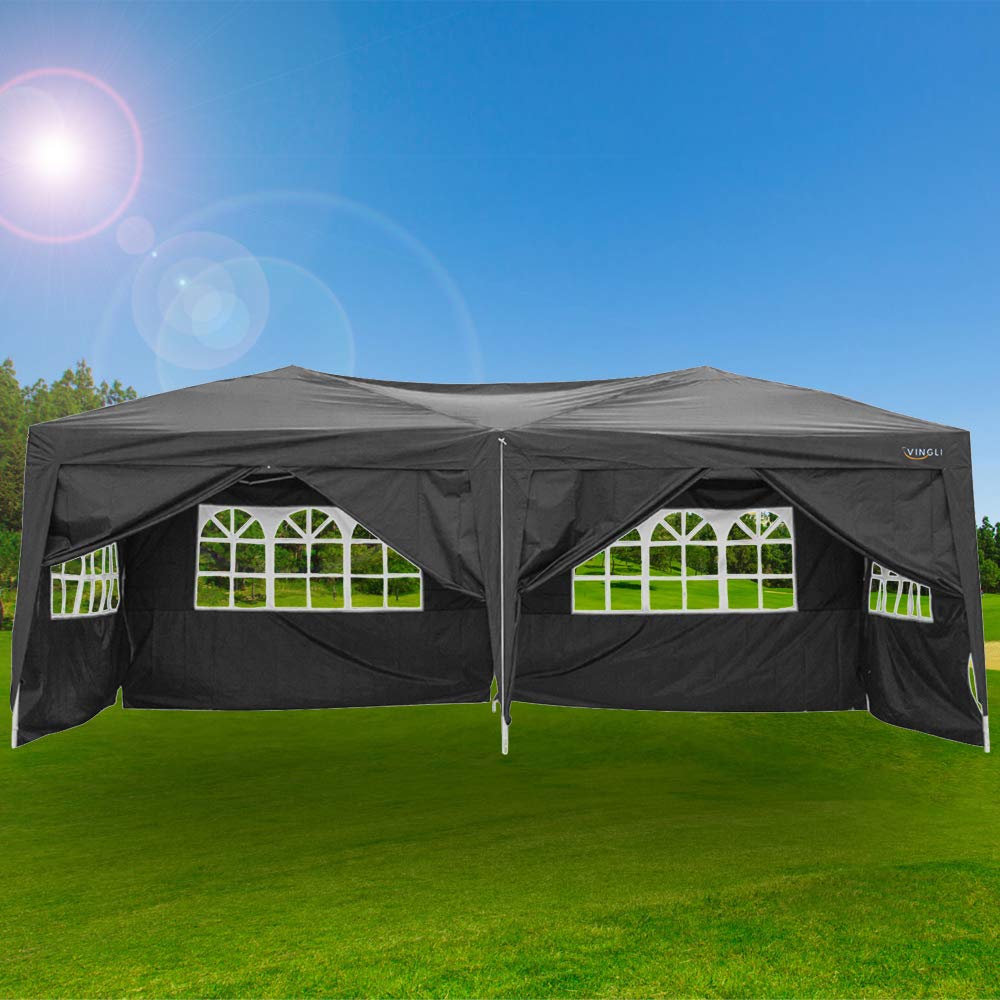 VINGLI 10X20 Feet Pop Up Canopy,Instant Tent,6 Removable Sidewalls,Folding EZ Up Canopy Tent,Patio Event Gazebo Beach Tent,UV Coated&Waterproof, Bonus Wheeled Carry Bag