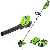 Greenworks 40V Cordless Yard Tool Combo Kit with 2.0Ah Battery & Charger – 12" Auto Feed String Trimmer and 390 CFM Leaf Blower, Lightweight Design