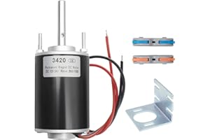 MAKERELE High Torque DC Motor 12V/24V 30W - 3500/7000RPM Permanent Magnet Electric Motor with Cable Connector and Mount (CW/CCW, XD-3420 Type, Conventional Shaft)