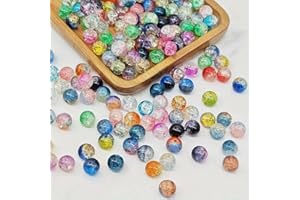 100Pcs 8mm Cracked Round Glass Explosion Beads - Northern Lights Blue Aurora Borealis Multicolor Iridescent Beads for DIY Jew