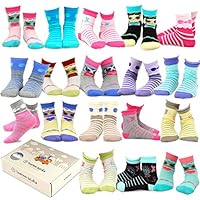 TeeHee (Naartjie) Kids Girls Fashion Cotton Fun Crew 18 Pair Pack Gift Box (6-8 Years, Butterfly and Owl)