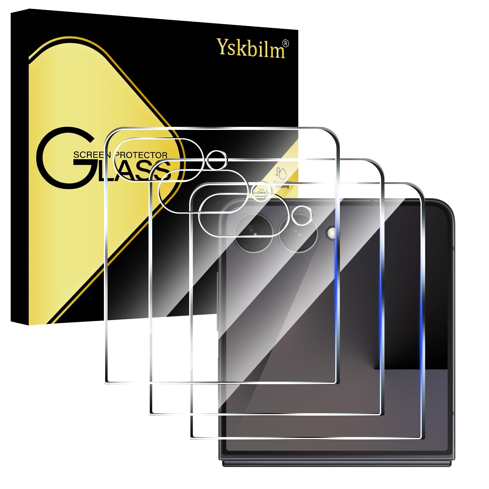 Yskbilm 3 Pack Glass Front Screen Protector for Samsung Galaxy Z Flip 7,9H Tempered Glass,Fingerprint Unlock,Anti-Scratch,Bubble Free,Case Friendly