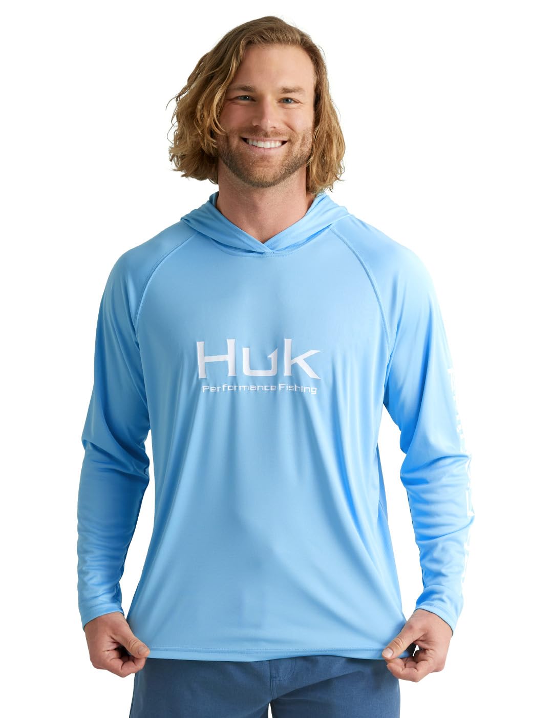 HUK Mens Pursuit Vented Long Sleeve Hoodie, Fishing Shirt with Hood, Marolina Blue, Large Image