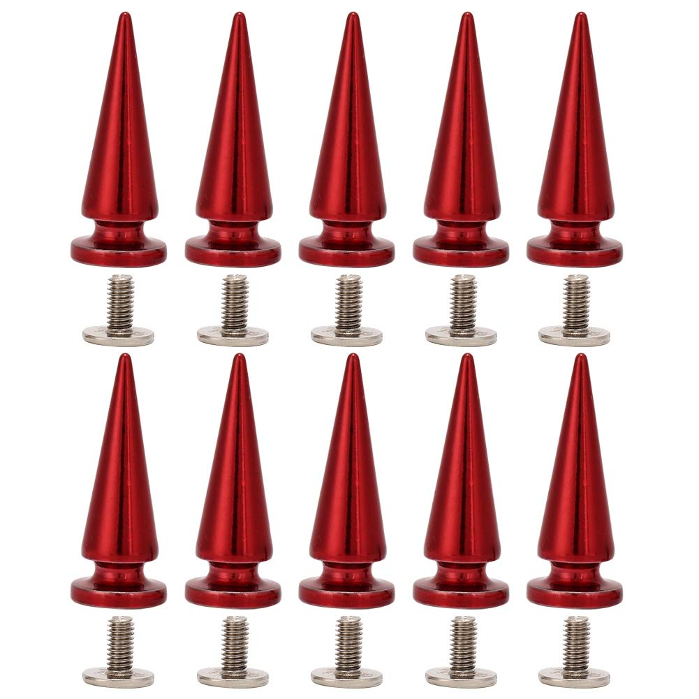 10 set 10 * 26 mm Copper Bullet Rivet Metal Stud, with Metallic Screw Set, Cone Spikes Screwback Studs for DIY Leather Craft Bag Shoe/Leather Clothes/Leather Bags/Jeans/Canvas(Red)