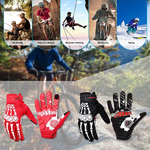 BRZSACR Cycling Gloves Full-Finger Gloves Skeleton Bones Motorcycle Bike Gloves Mountain-Padded Road Bicycle for Men Women Non-Slip and Resistance to Abrasion for Biking Climbing Hiking.(Red, M)