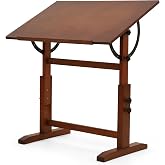 VISWIN Wood Drafting Table for Adults, 24'' x 35" Drawing Table with Adjustable Height &amp; Angle for Art Studio, Solid Pine Wood Artist Desk for Drawing, Drafting, Writing, Reading, Sketching