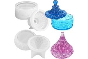 GEOGEODIY 2 PCS Storage Box with Lids Candle Jar Molds Jewelry Box Resin Silicone Mold Creative Silicone Candle Vessels Pot Molds Round with Cover Moulds for Epoxy Resin DIY Candle Holder Pen Holder Crafts