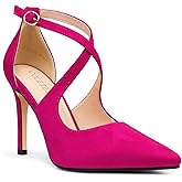 COLETER Womens 4" Pointed Toe D'Orsay Pumps Stilettos High Heel Crossed Ankle Strap Dress Shoes