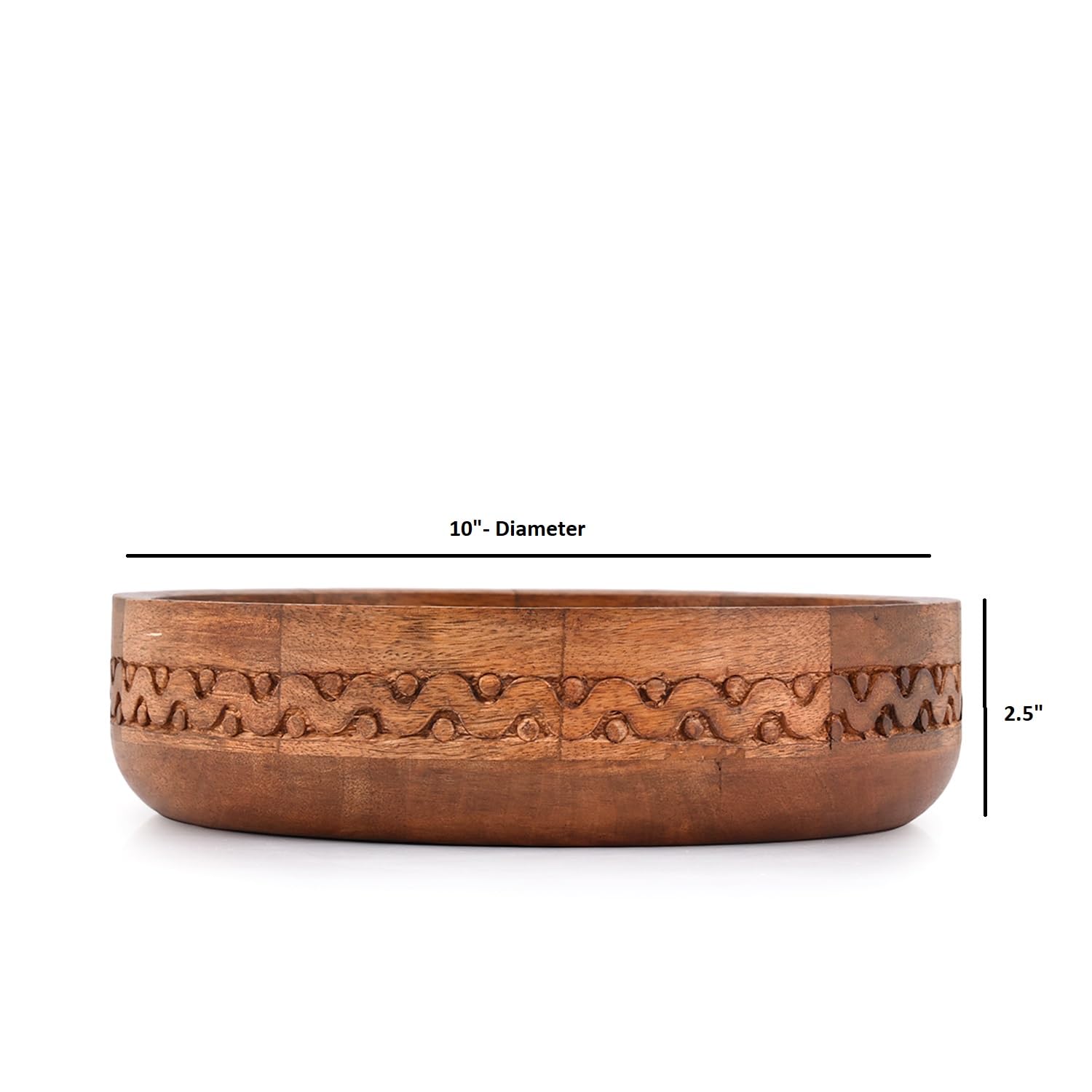 EDHAS Mango Wood Decorative Round Carved Bowl for Decoration, Centerpiece Bowl for Table (10" x 10" x 2.5") - Image 5