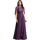 Chiffon Mother of The Bride Dress with Laces Cape Sleeve Long Ruffle Grandmother of The Groom Dresses for Wedding