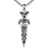AINFQY Raven Skull/Sword/Ax Necklace for Men 925 Sterling Silver Viking Pendant Necklace Crow Celtic Sword Jewelry Gifts for Women Men