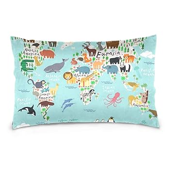 Amazon Com Ejudge Long Pillow Covers World Map Animal Print Cool