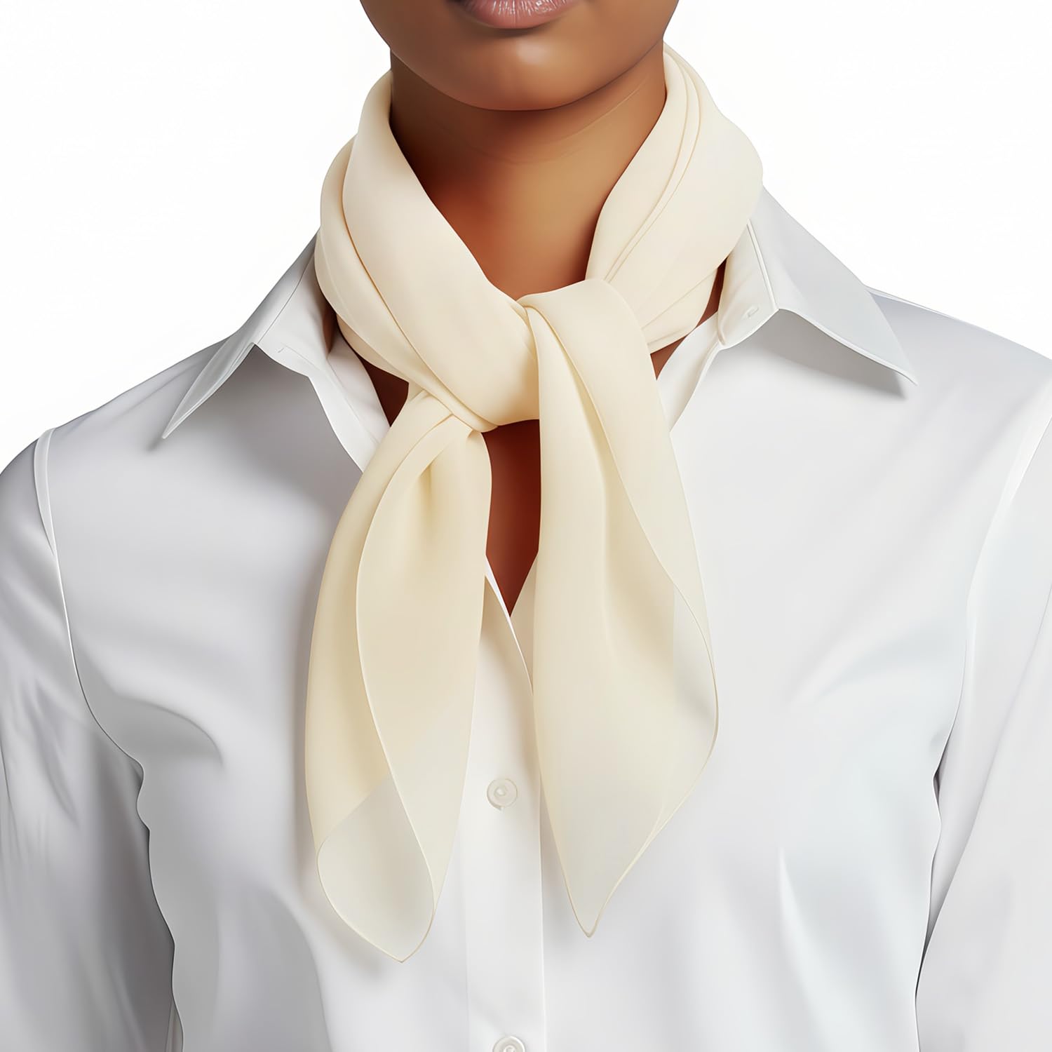Basic Sense Lightweight Chiffon Square Scarf for Women Retro Neckerchief Bandana & Hair Tie, Ivory