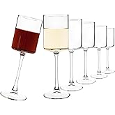 YARYOUNG 10 oz Square Wine Glasses Set of 6, Stemmed Wine Glasses for Red or White Wine, Glasses Drinking Set, Wedding, Anniversary, Housewarming Gifts, Dishwasher Safe