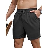 PLEPAN Mens 5 Inch Linen Shorts - Casual Elastic Waist Drawstring Summer Beach Shorts with Pocket