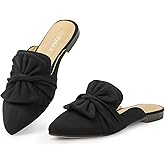 MUSSHOE Suede Bowknot Mules for Women: Comfortable Lightweight Pointed Toe Slip On Flats - Non-Slip Dressy Backless Loafers for Office Business & Everyday Wear