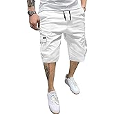 JMIERR Mens Casual Cotton Twill Cargo Shorts Drawstring Classic Chino Stretch Short with 6 Pockets