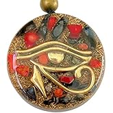 ARTE ORGONES & Design Orgone Pendant, Eye of Horus, Black Tourmaline Healing Crystals and Stones Amulet - Women Men Orgonite Necklace Onyx, Pyrite, Coral - Yoga Meditation Reiki, Handmade