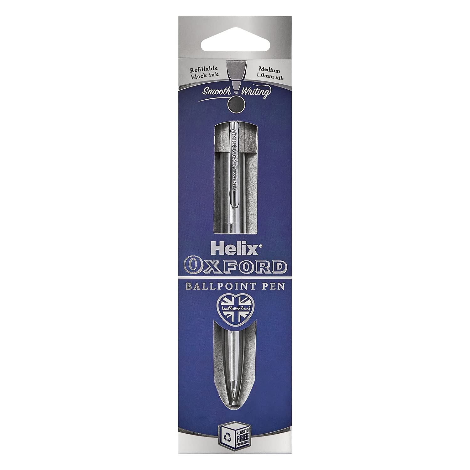 Helix Oxford Premium Ballpoint Pen (Stainless Steel) with Plastic Free Packaging, 209814