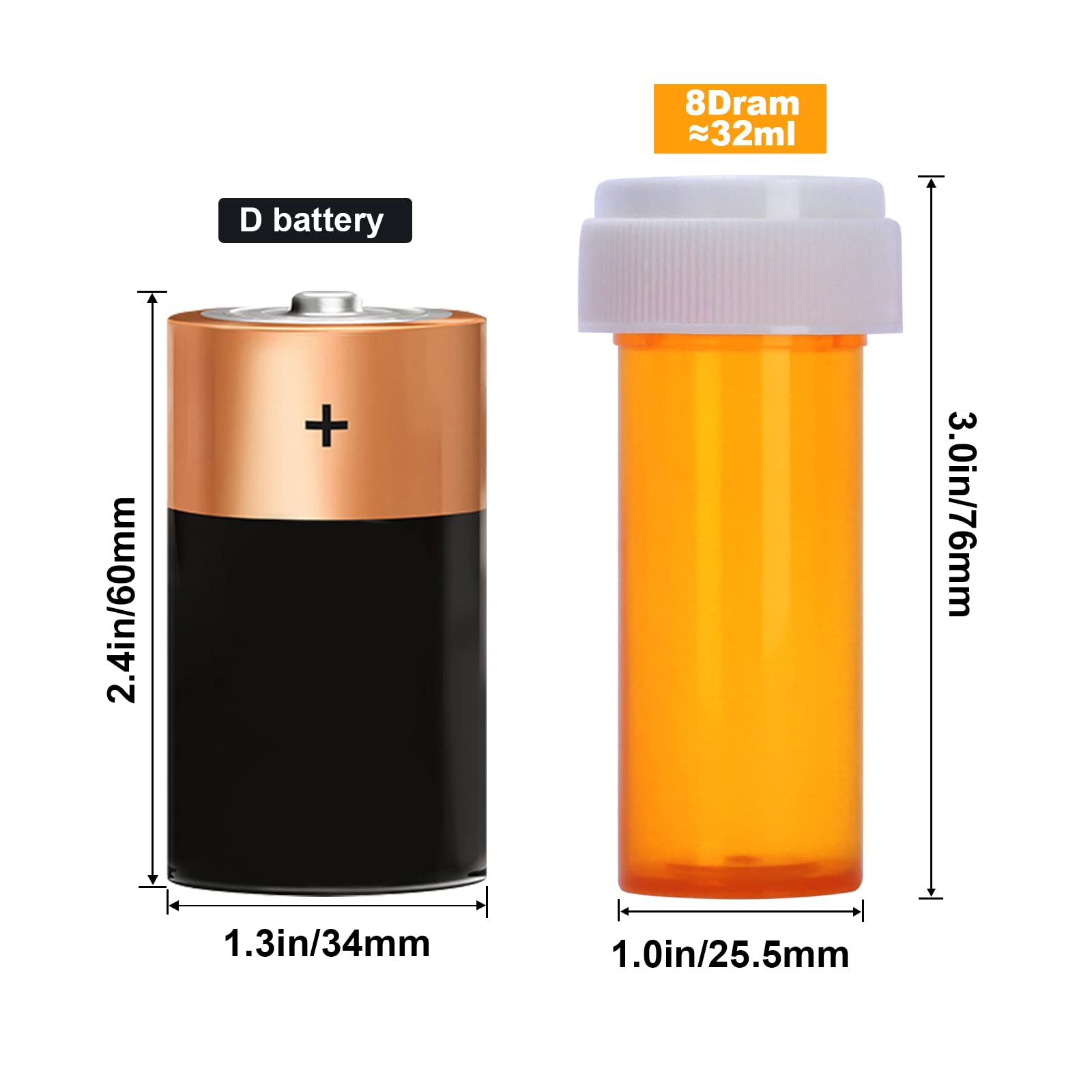 Plastic Empty Pill Bottles with Double Sided Use (Child Resistant & Easy Open) Caps - Medicine Container Pill Case Dispenser Organizers (8 Dram, 12pcs)