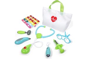 Phobby Kids Doctor Kit, 9 Pieces Kids Doctor Playset with Medical Storage Bag and Electronic Stethoscope, Pretend Play Doctor Toys for Toddler Boys Girls Aged 3 4 5 6