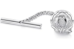 HONEY BEAR Scortland Thistle Flower Tie Tack with Chain - Stainless Steel for Men Necktie Accessory Business Wedding Gif, Cop