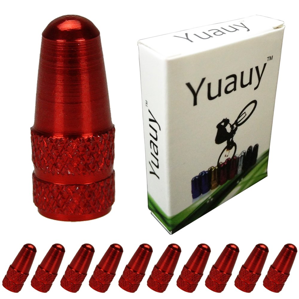 Yuauy 10 PCs Red MTB Bike Bicycle Road Racing Coloured Metal Valve Cap Dust Covers