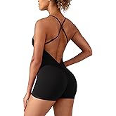 QOQ Workout Jumpsuits for Women Sexy Criss Cross Backless One Piece Jumpsuits Sleeveless V Back Scrunch Yoga Rompers