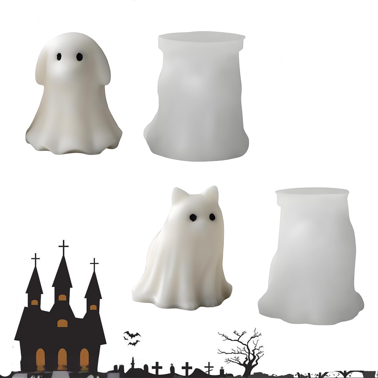 Photo 1 of 2PCS Halloween Animal Ghost Candle Mold,3D Ghost Silicone Mold? Suitable for Making and Decorating Scented Candle Soap for Halloween (2 PCS)