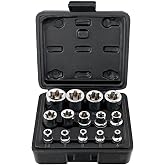 Female E Torx Socket Set with Case, 1/4, 3/8, 1/2 in. Drive E4-E24 External Torque Star Socket Kit, 14Pcs