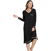 GYS Bamboo Viscose Soft Women's Nightgowns Comfy Long Sleeve V Neck Sleep Dress