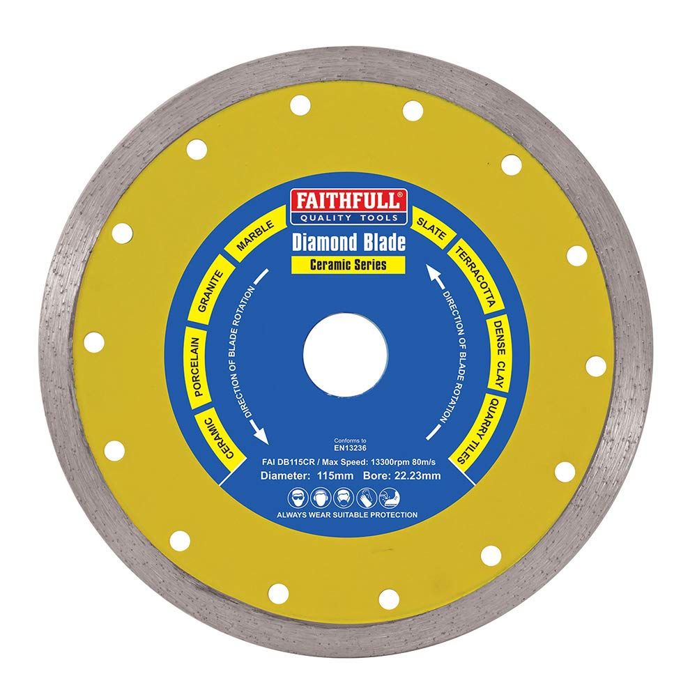 Faithfull FAIDB115CR Marble, Ceramic, Granite, Slate, Terracotta Tile Diamond Cutting Blade 115 mm x 22/16 mm (4.5 Inch)
