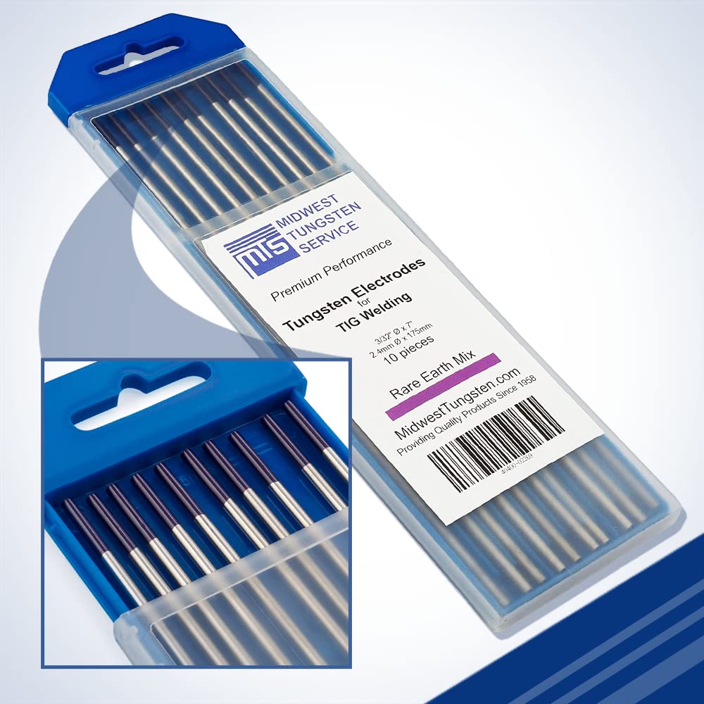 TIG Welding Tungsten Electrodes Rare Earth Blend 2.4mm x 175mm (Purple, EWG) 10-Pack — image 1
