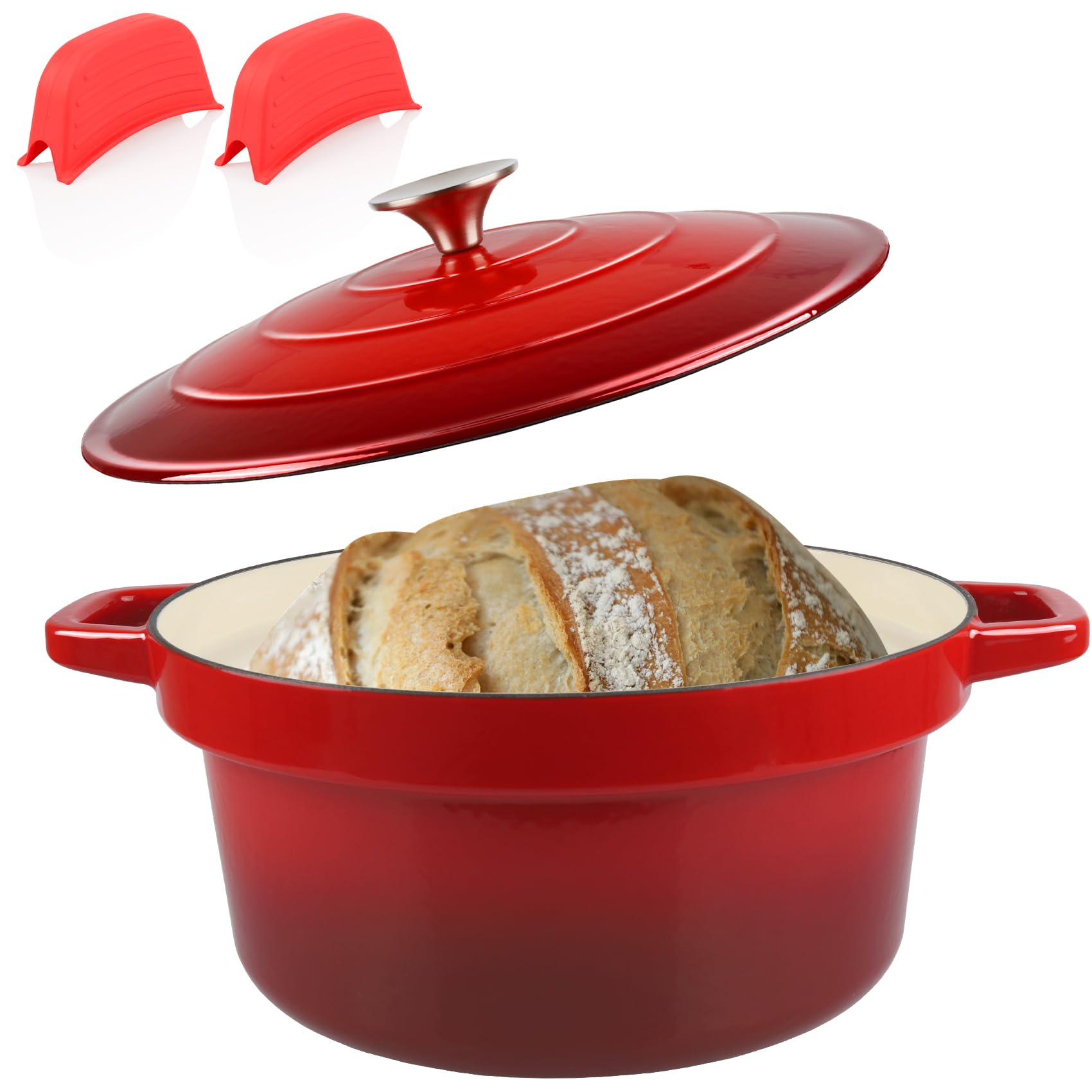 Photo 1 of CUKOR 7QT Dutch Oven Pot With Lid, Ceramic Dutch Ovens for Sourdough Bread Baking, Enameled Cast Iron Bread Cooking Pot, Non-Stick, Oven Safe (10 Pcs Bread Paper Liners)