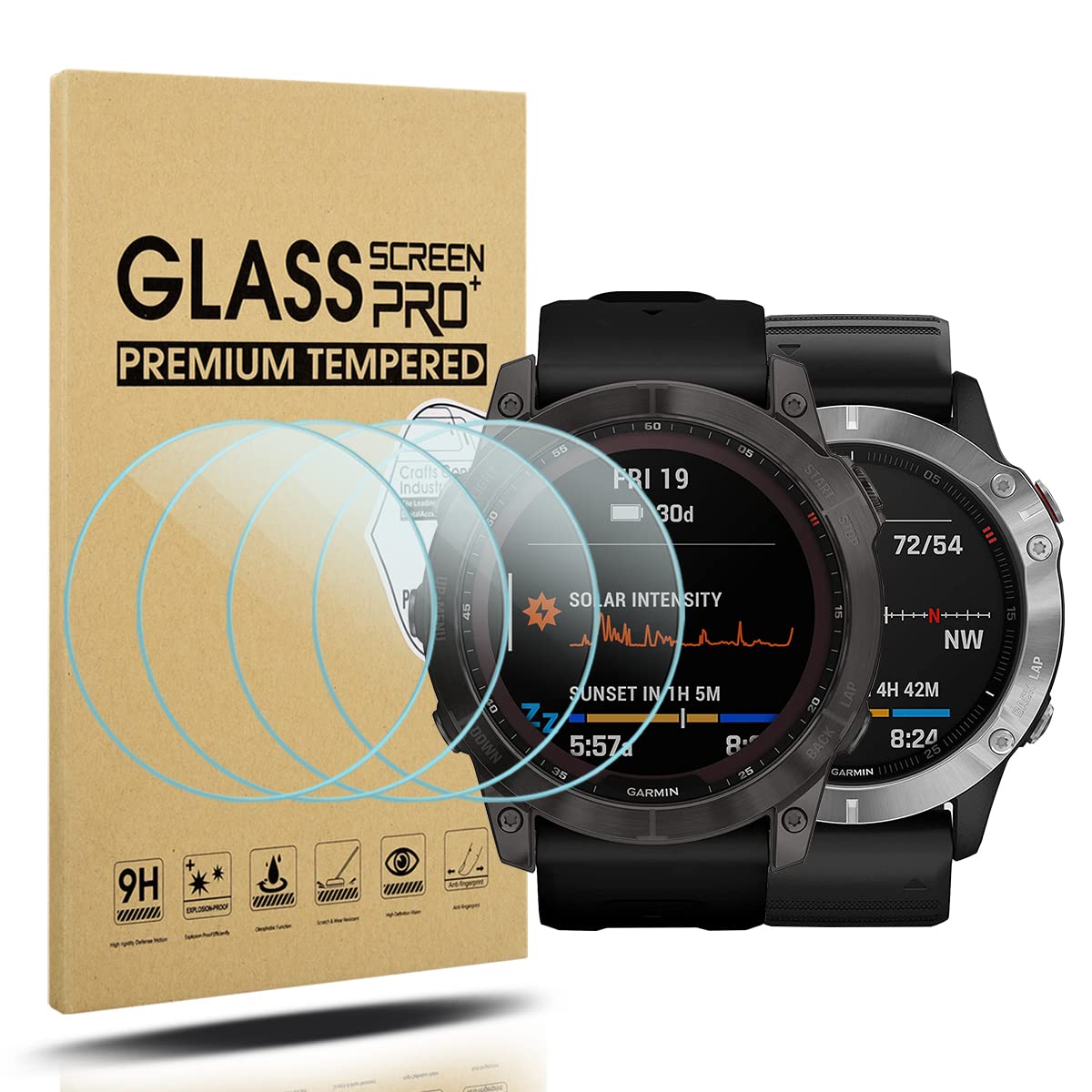 Diruite 4-Pack for Garmin Fenix 6X Tempered Glass Screen Protector[9H Hardness] [Anti-Scratch]