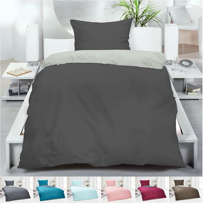 BFW Uni Microfaser Wende Fein Seersucker Bettwäsche 135x200 155x220 Einfarbig 80x80 Kissenbezug, Größe:155 x 220 cm, Farbe:Si