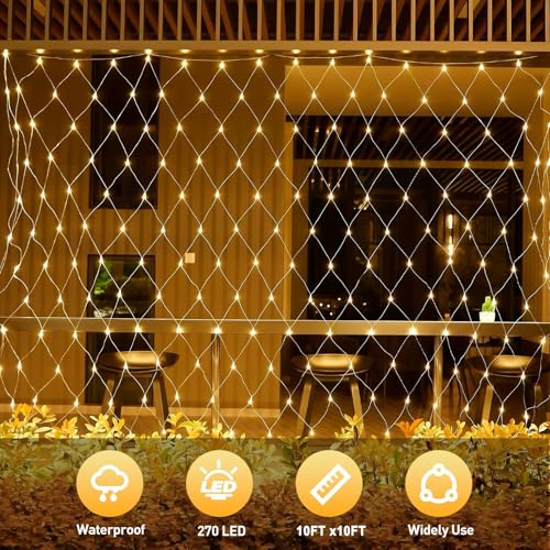 Leisure world 3m x 3m LED Net Lights Plug in Mesh Fairy Lights Outdoor String Lights 8 Modes Waterproof 270 LED Light with Timer for Pergol,Gazebo,Trees, Bushes, Garden, Outdoor Christmas Decorations