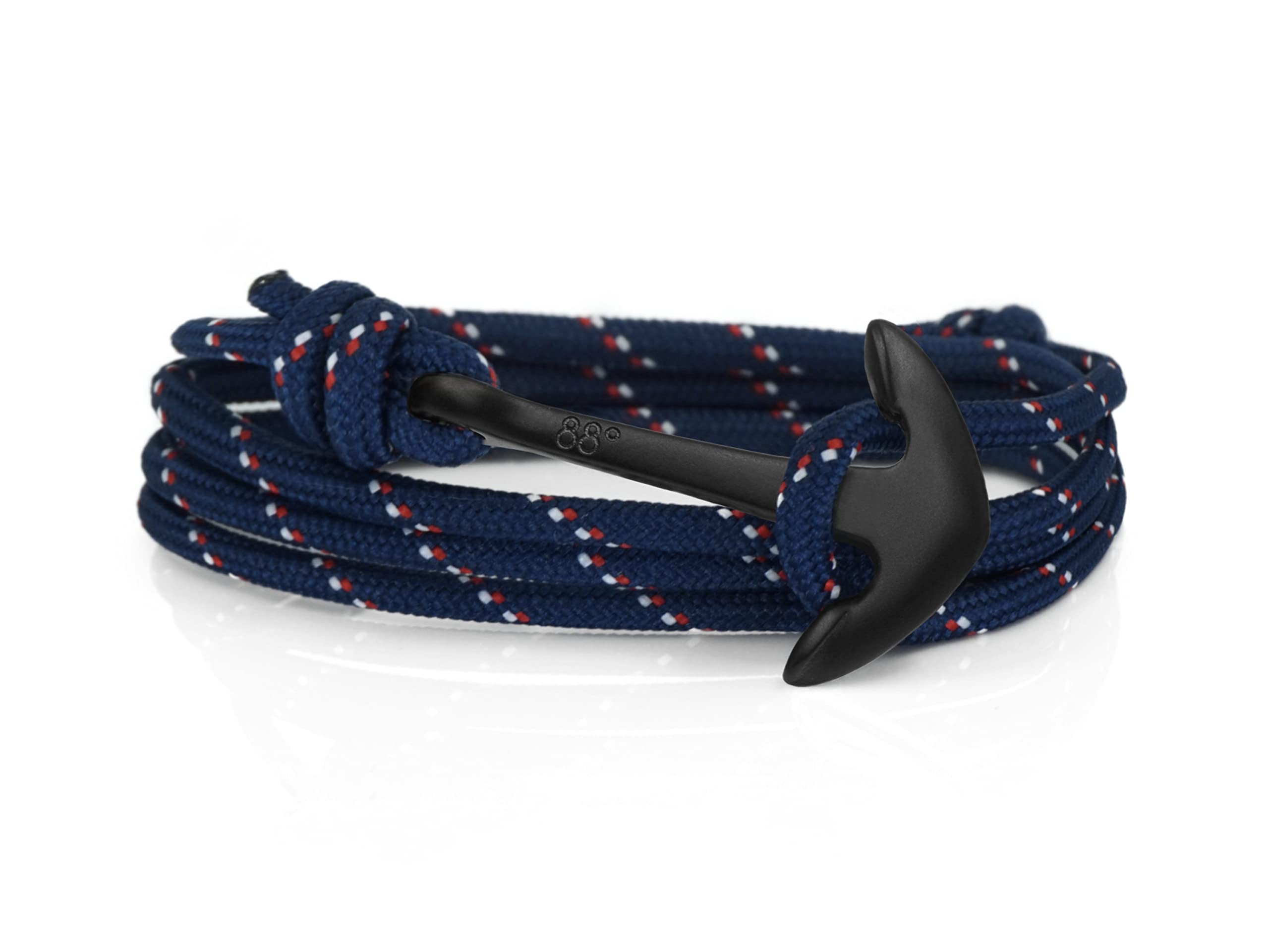 Eighty Eight Degrees Anchor Rope Bracelet for Men Made from Stainless Steel and Durable Rope, Adjustable, Handmade in The UK (Navy Stripe & Black) — image 1