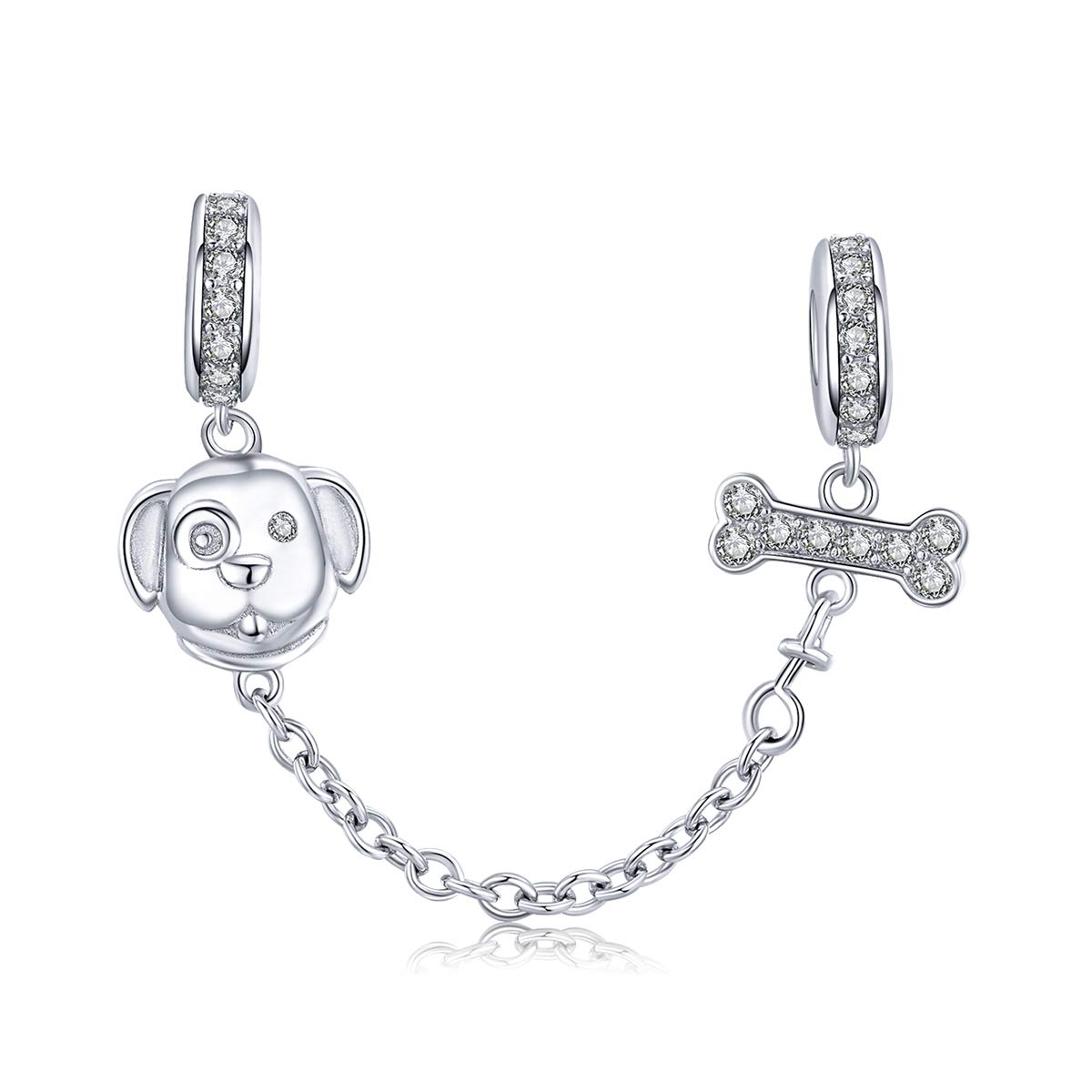 Bijoux Blu Dog and Bone Safety Chain with Silicone Stopper for Original Bracelet 925 Sterling Silver Jewellery Making