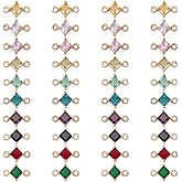 HOBBIESAY 10 Colors 40Pcs Rhombus Connectors Faceted Charms 11mm Colorful Glass Charms Links Transparent Glass Links Pendants with Brass Findings for DIY Bracelets Earring Jewelry Making