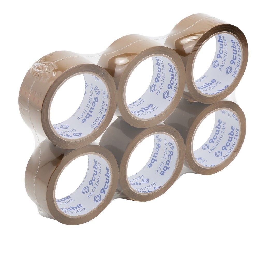 9Cube 6 Rolls Brown Packaging Tape Strong, Heavy Duty and Secure Adhesive Tape for Large